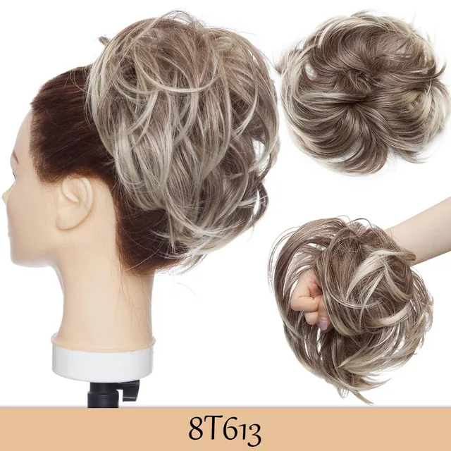 HAIRRO 80g Straight Donut Chignon Hairpieces Synthetic Ombre Elastic Updo Chignon Fluffy Messy Scrunchies Hair Bun For Women 8T613-80g