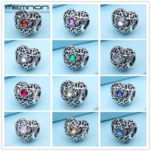 Memnon, 925 пробы, серебряные ювелирные изделия, Сердце, подвески с камнем на день рождения, бусины, подходящие Браслеты и ожерелья, сделай сам, для женщин, хорошее ювелирное изделие