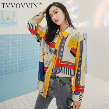 

Korea Abstraction Print Womens Tops And Blouses Color Block Long Sleeve Shirt Colorful Blouse Spring Fashion 2020 Z089