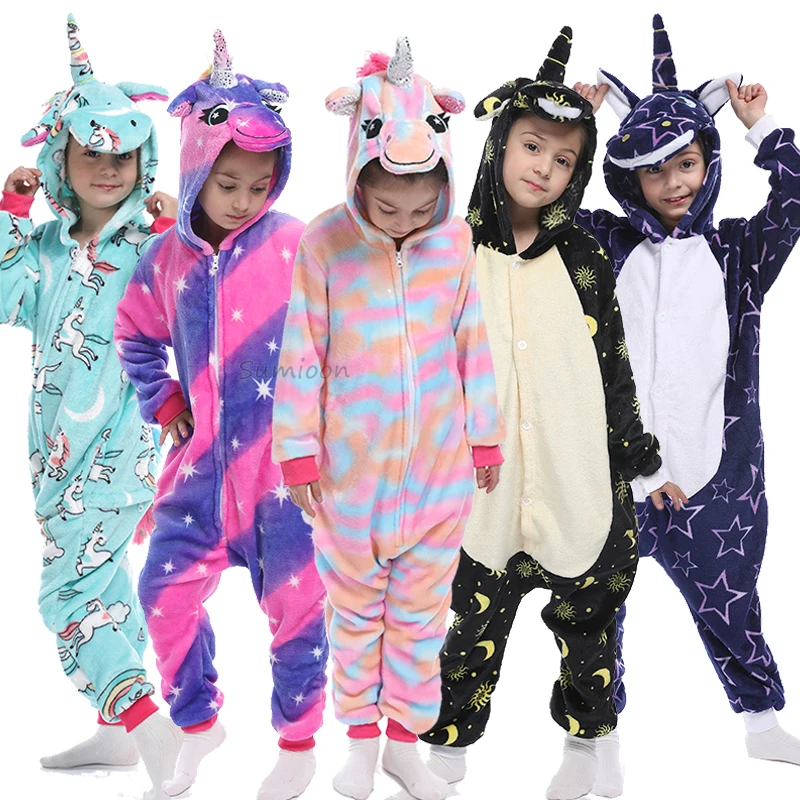 Kigurumi Kids Onesies Unicorn Pajamas For Children Animal Panda Blanket Sleepers Baby Costume Winter Boys Girls Licorne Jumspuit