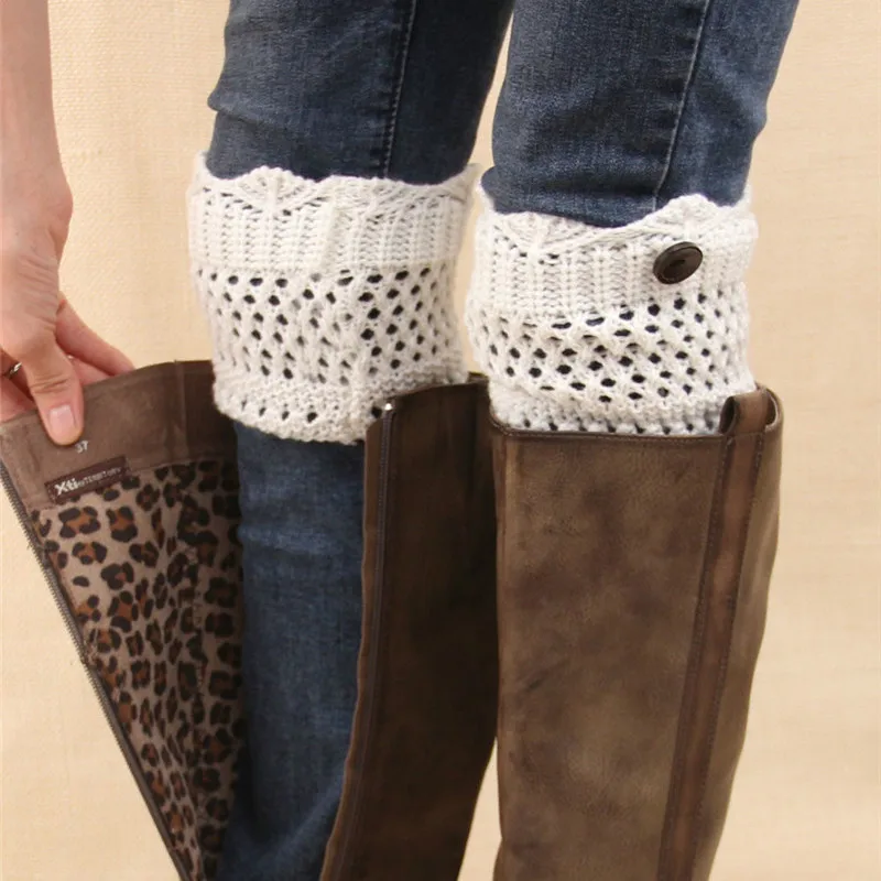

2019 Women Crochet Leg Warmers Autumn Winter Fall Short Button Knit Boot Cuffs Socks New Boot Warmer Hollow Boot Toppers Gaiters