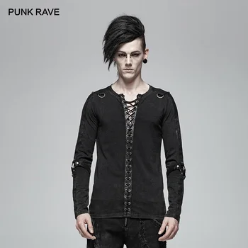 

PUNK RAVE Men's Steampunk Long Sleeve T-shirt Fashion Personality Iron Motocycle Casual Men Tees Streetwear Sexy T-Shirt