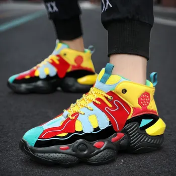 

Color Mix Breathable Walk Casual Shoes Men Chunky Board Sneakers Hip Hop High Top Men's Thick-soled Streetwear Sneakers