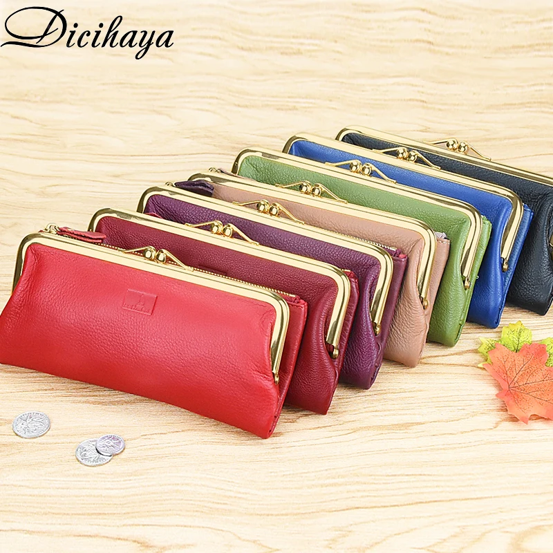 DICIHAYA Women's Wallets Cow Leather Long Cowhide Multiple Cards Holder Portomonee Clutch Female Purse Standard Wallets Girls