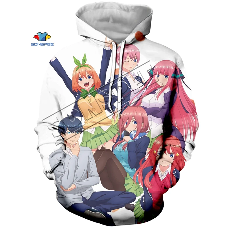 Модная Толстовка большого размера с капюшоном аниме The Quintuplets Cute Nakano Miku с 3d принтом для женщин и мужчин Harajuku Толстовка с капюшоном пуловеры