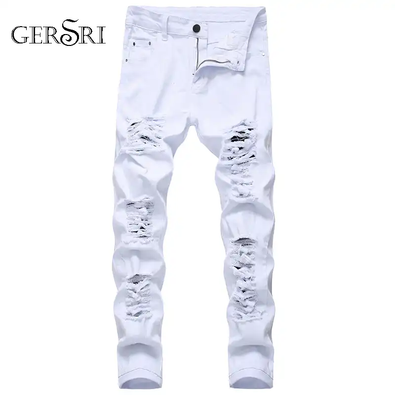 Erkek Kisa Paca Beyaz Jeans Pantolon Slim Fit