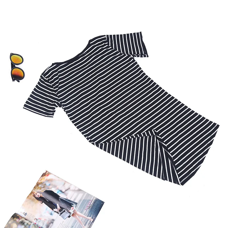 Women's striped sea soul rest leisurely waist round neck dovetail short-sleeved dress summer dresses