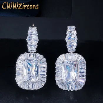 

CWWZircons Princess Cut AAA Cubic Zirconia Crystal Bridal Drop Earring for Wedding Women Party Costume Jewelry Accessories CZ003