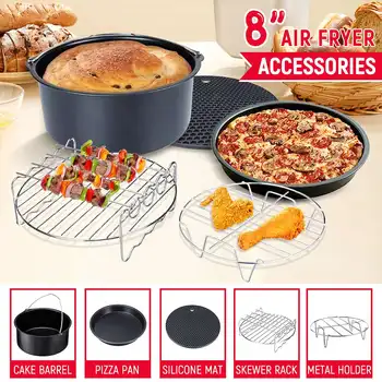 

9Pcs 8'' Air Fryer Accessories Set Chips Baking Chips Baking Basket Pan Rack Kitchen Cooking Tools For 4.2QT-6.8QT Air Fryer