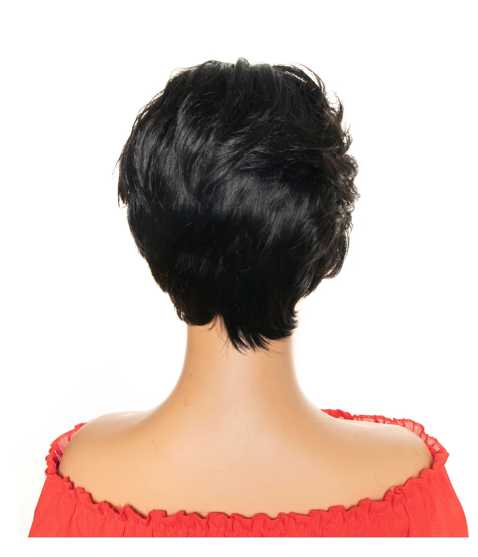 Perucas de Cabelo Brasileiro para Preto Humano Curto Pixie Corte Reto Remy Cabelo Máquina Feita Destaque Cor Barato Glueless Peruca 89 Perucas de cabelo humano curto pixie corte