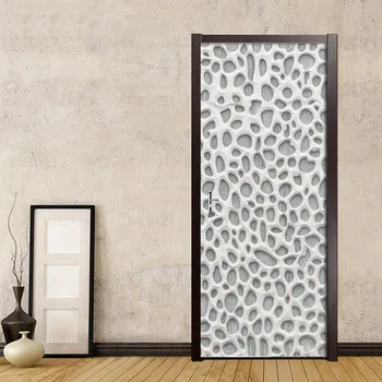

DIY Door Sticker 3D Nordic Modern Plaster Hollow Mural Wallpaper PVC Self-adhesive Wall Decal Living Room Door Home Decor Poster