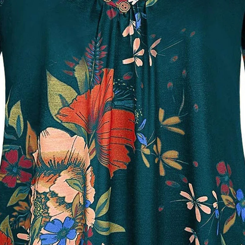 5XL размера плюс, Женская туника, рубашка, осень, длинный рукав, цветочный принт, v-образный вырез, блузки и топы с пуговицами, большой размер, женская одежда