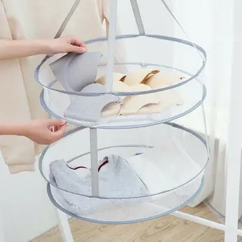 

1PC Practical S Hook Drying Rack Folding Hanging Clothes Laundry Basket Dryer Net Double-Layer Wash Drying Socks Clothes Basket
