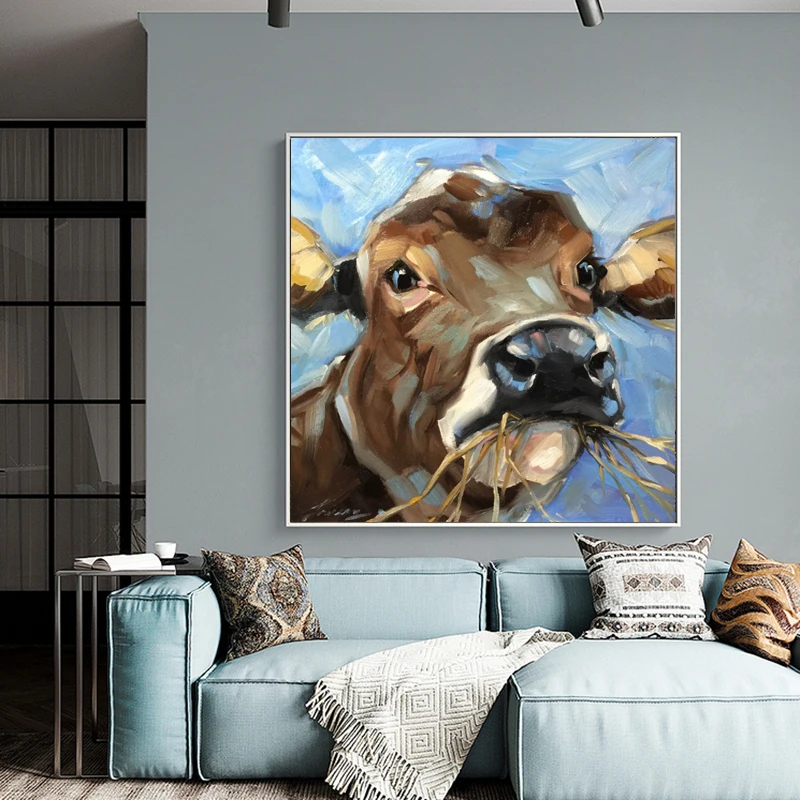 

Oil Painting Animal Posters and Prints Abstract Cow Canvas Painting Wall Pictures for Living Room Cuadros Home Decor Unframed