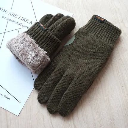 B12 brown green Для мужчин перчатки Сенсорный экран теплые перчатки модная зимняя куртка на хлопковом подкладе для мальчиков плюс толстый бархат теплая шерсть вязанные перчатки унисекс - Цвет: B12 brown green
