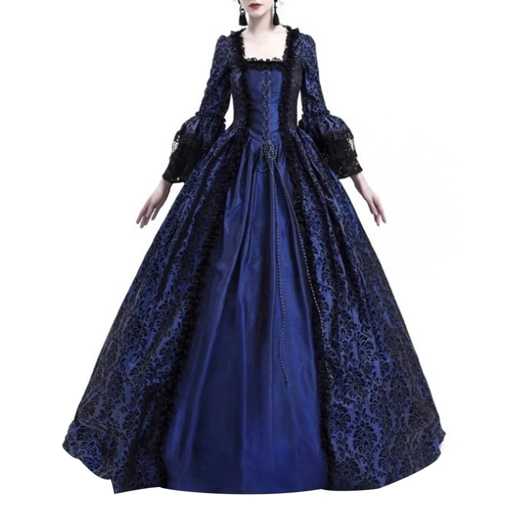Medieval Dress Women Renaissance Queen Ball Gown Bell Sleeve Maxi Dress Halloween Lolita Cosplay Costume Long Dresses