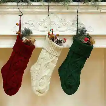 

Christmas Stocking Knit Sock Santa Candy Gift Bags Xmas Tree New Year Hanging Decor