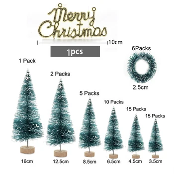 

55 Pcs Artificial Frosted Christmas Tree Wood Base DIY Crafts Mini Pine Tree for Christmas Home Table Top Decor NEW