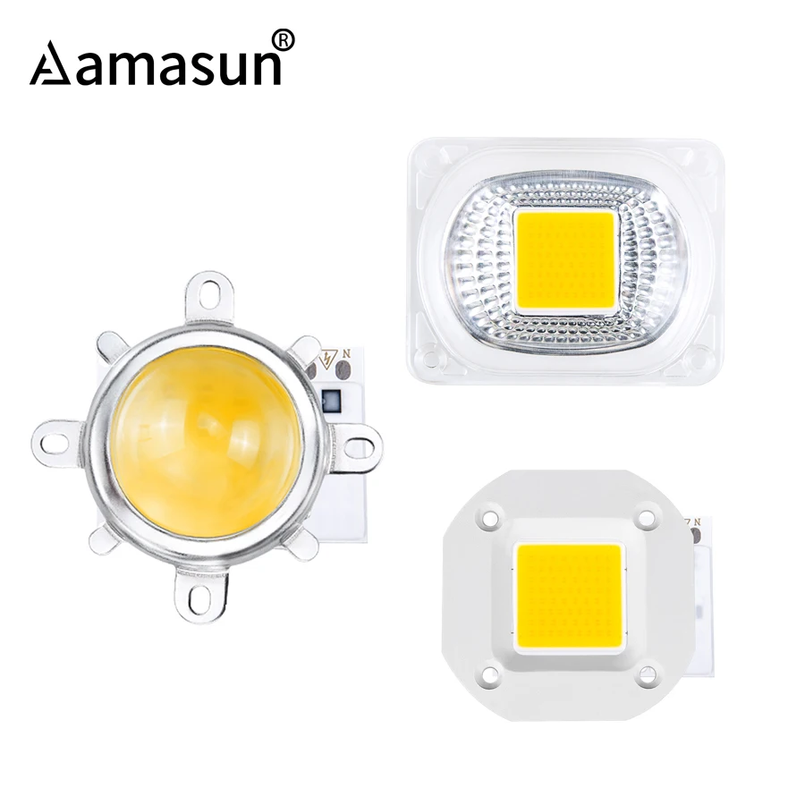

50W 30W 20W Smart IC COB LED Chip Bead with 60/120 Degree Lens Reflector Bracket 110V 220V Diode Matrix Spotlight DIY Floodlight