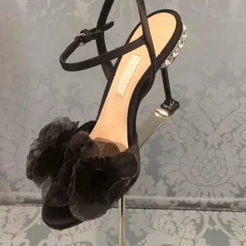 

kmeioo sexy jewel shoes woman dress high heels ankle strap sandals elegant floral shoes wedding pumps women thin heels