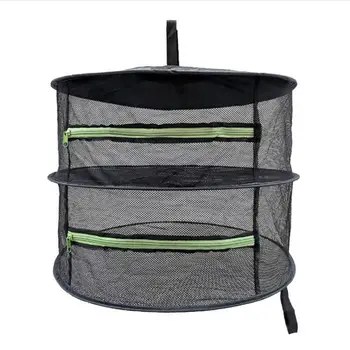 

With Zippers Folding Fishing Net Herb Drying Rack 2-Layers Mesh Net Dryer For Plants Flowers Black