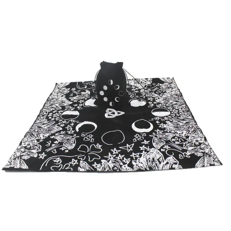 

Velvet Tarot Tablecloth with Bag Witch Divination Moon Phases Lover Altar Cloth M7DC