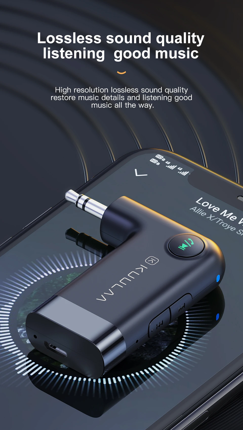 Bluetooth Receiver 5.0 3.5mm AUX Jack Kuulaa