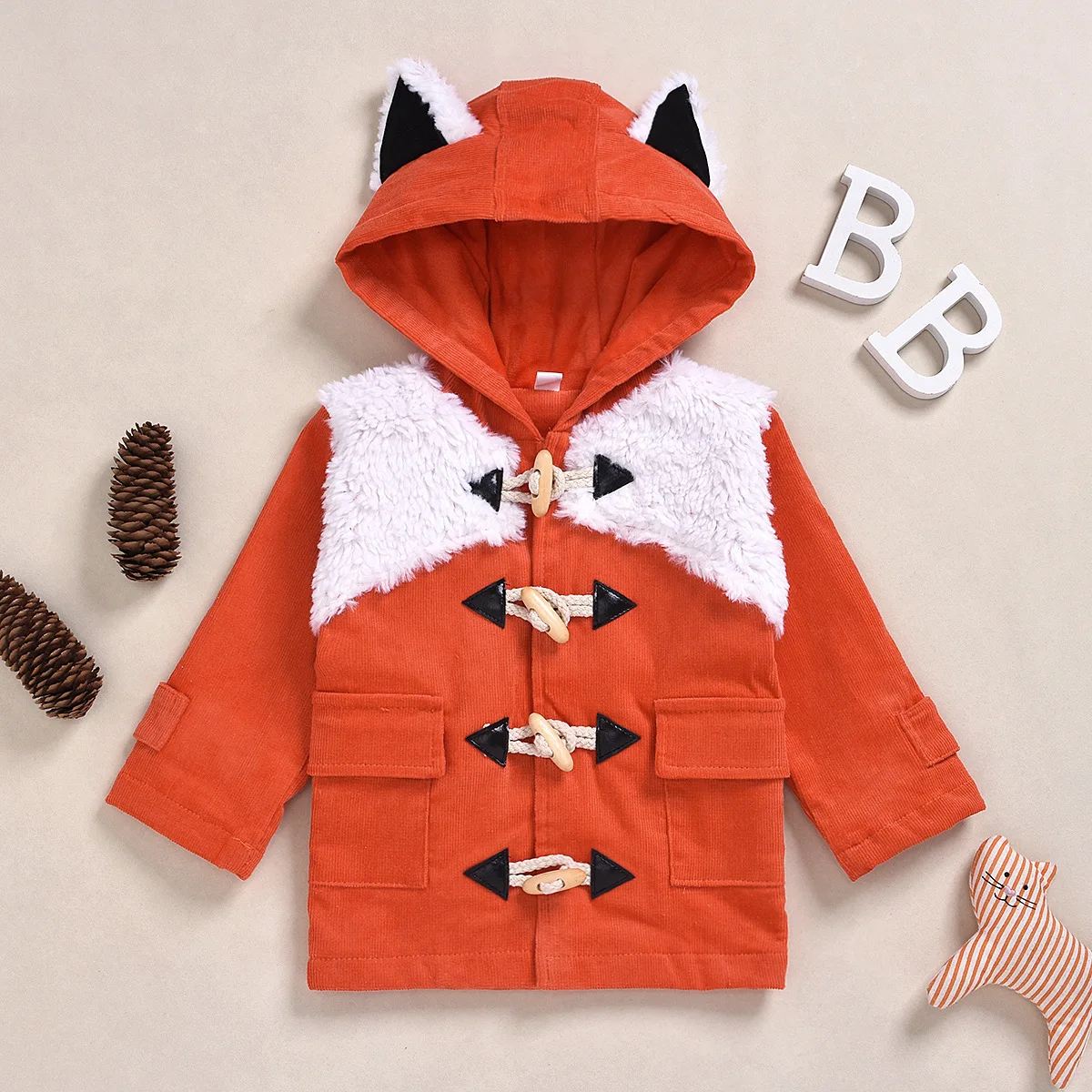 

Autumn And Winter 2019 New Style CHILDREN'S Jacket Children Fox Long Sleeve Hooded yang jiao kou Thick Coat Overcoat