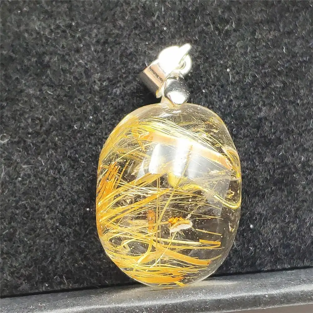 

Genuine Natural Gold Rutilated Quartz Pendant Gemstone From Brazil 18x15x13mm Clear Water Drop Bead Necklace Jewelry AAAAA