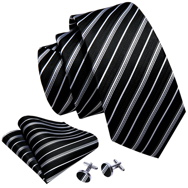 Corbata Negra a rayas blancas para hombre, corbatas de seda de 8,5 cm,  pañuelo de negocios para boda, conjunto de regalo de mancuernas, FA-6021 de  Tony Wang _ - AliExpress Mobile