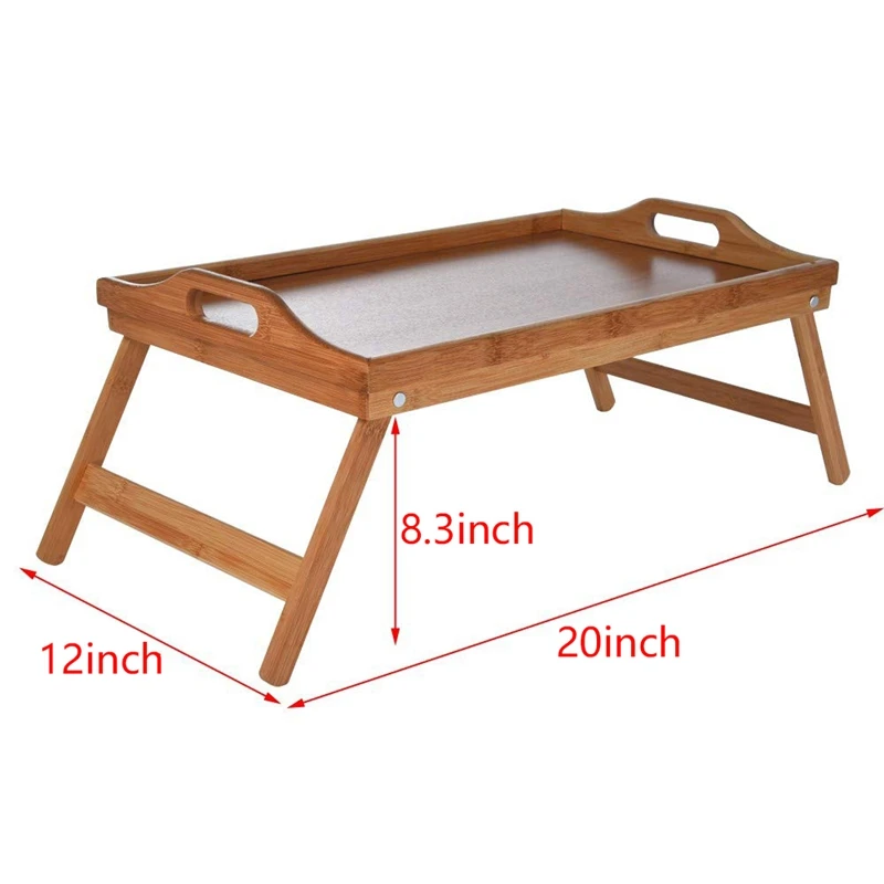 Natural Bamboo Breakfast Serving Tray with Handle Serving Breakfast in Bed or Use As a Tv Table Foldable Bed Table Laptop Desk