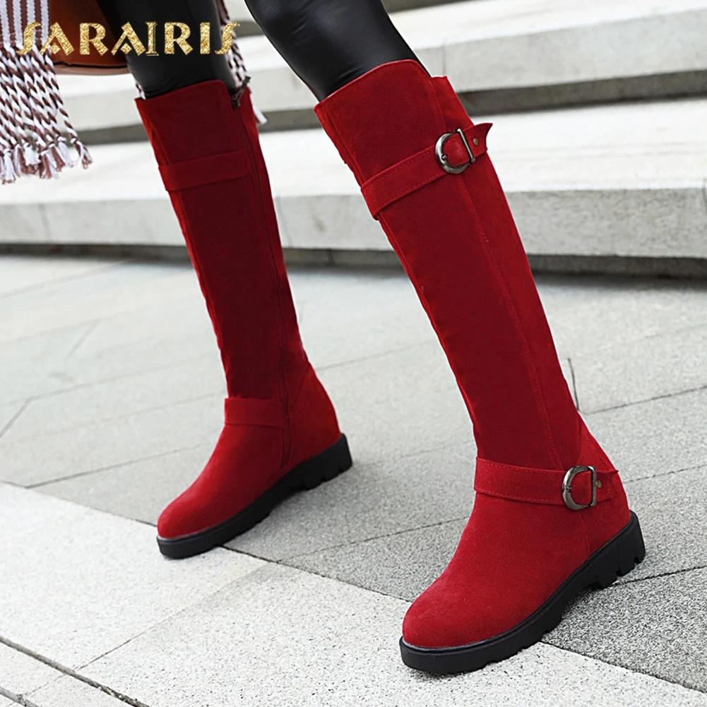 

Sarairis Hot Size 33-43 Buckle Decoration Knee High Boots Woman Shoes dropship Zip Up Chunky Heels Shoes Women Boots female