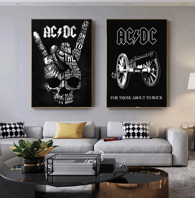 AC DC Logo with Gun and Skeleton Paintings Printed on Canvas