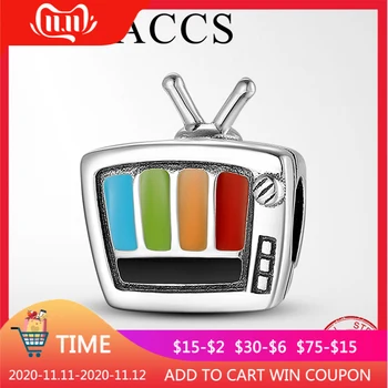 

Real 925 Sterling Silver Charms Classic Vintage TV shape Beads Fine Jewelry Making Fit Original Charm Bracelets Bangles