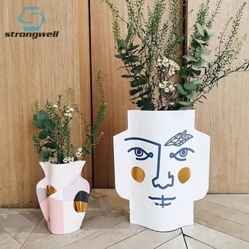 

Strongwell Ins Nordic Double Abstract Face Paper Vase Set Green Plant Holder Dried Flower Vase Home Decoration Wedding Gift