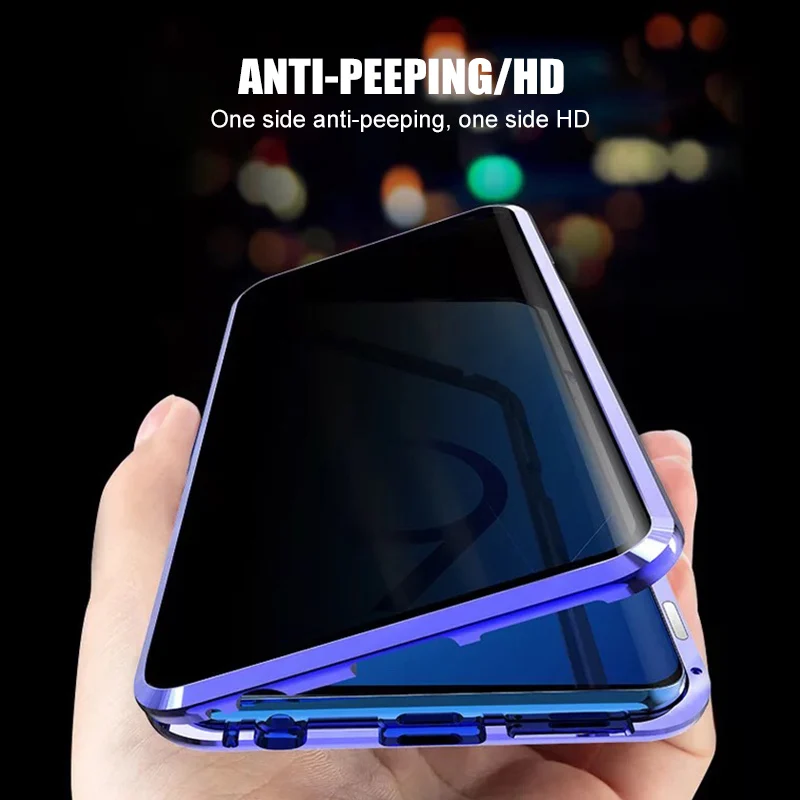 Privacy Metal Magnetic Tempered Glass Phone Case For Samsung