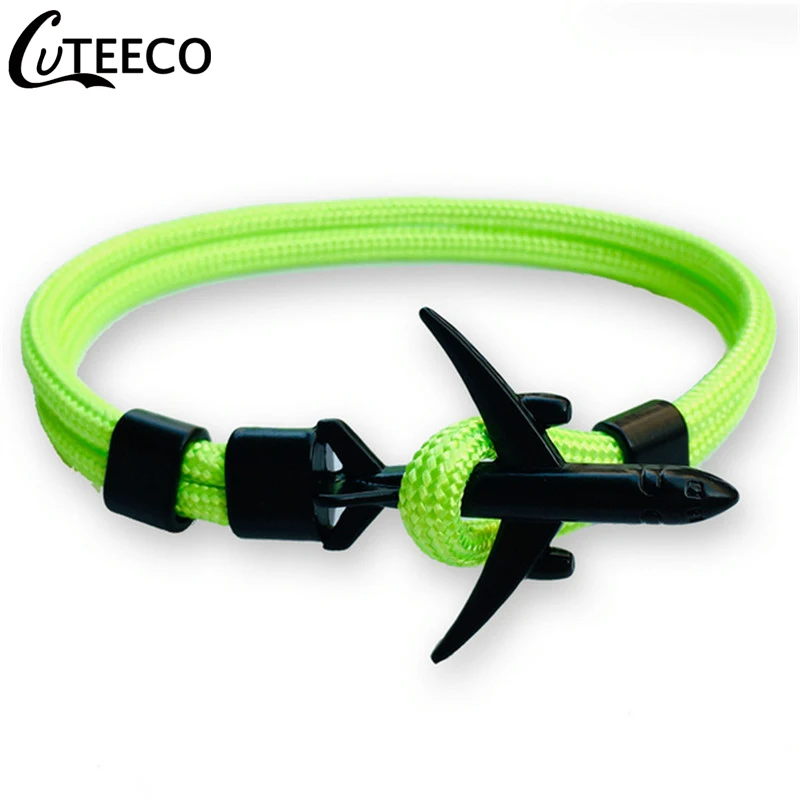 CUTEECO браслеты с самолетом и якорем, Мужская веревочная цепочка с подвеской, паракордовый браслет для мужчин и женщин, в стиле ВВС, металлический спортивный крючок - Окраска металла: B9