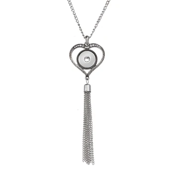 

Snap Jewelry Vintage Crystal Love Heart Snap Button Long Tassel Necklace with Chain mm Snap Buttons Gifts