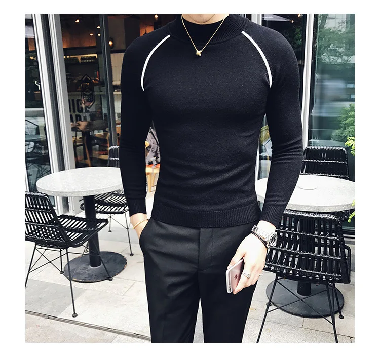 4 цвета контрастная окантовка sueter hombre slim fit полуводолазка пуловер для мужчин Vetement Homme trui heren коричневый slim fit