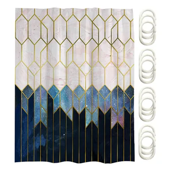 

Bath Decor Geometric Grid Shower Curtain Privacy Protection With C Rings Soft Hanging Ombre Drape Polyester Waterproof