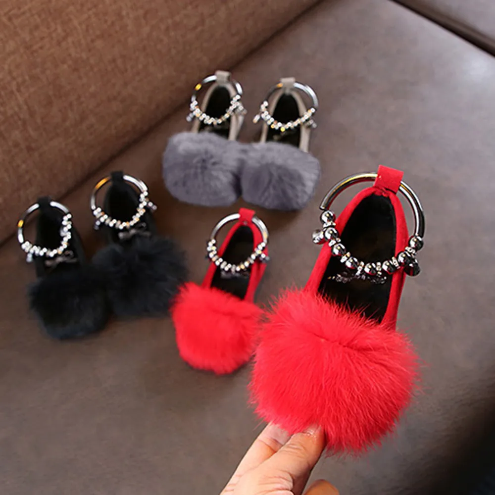 

baby shoes Children Kid Baby Girls Warm Flock Fluffy Bowknot Student Single Princess Shoes