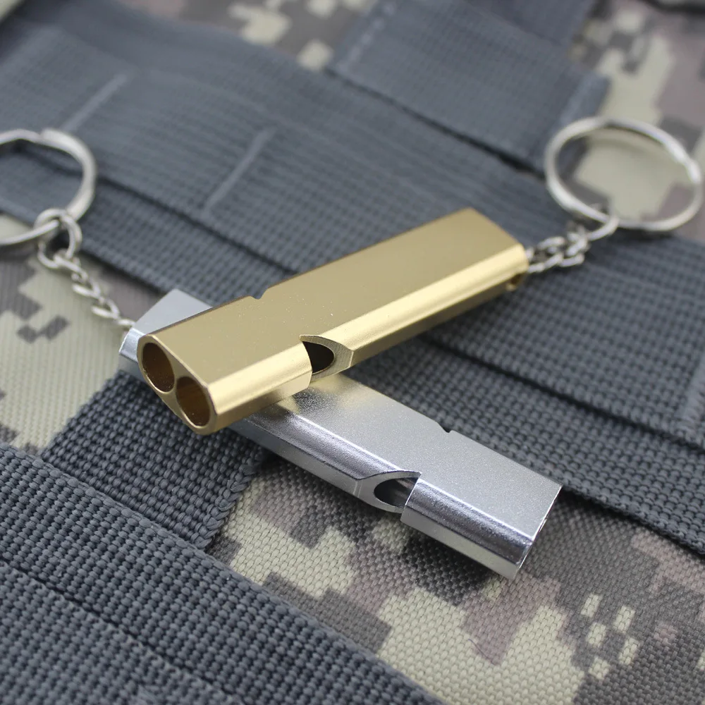 

Survival Whistle High Decibel Portable Keychain Aluminium Alloy Double Pipe Emergency Survival Whistle Multifunction Tool