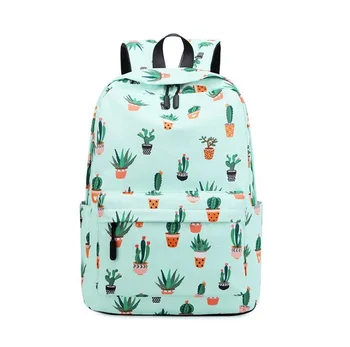 

Brand Waterproof Nylon Lightweight Cactus Printing Backpack Women 16.5 inch Middle School Student Book Bag