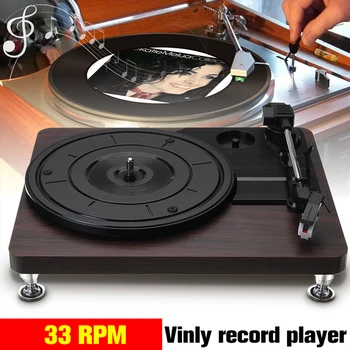 

33RPM Record Player Antique Gramophone Turntable Disc Vinyl Audio RCA R/L 3.5mm Output Out USB DC 5V Charger Wood Color