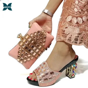 

Lastest Fashion Italian design Shoe With Matching Bag For Party With Stones Wedding Shoes And Bag Set High Quality Women Pumps
