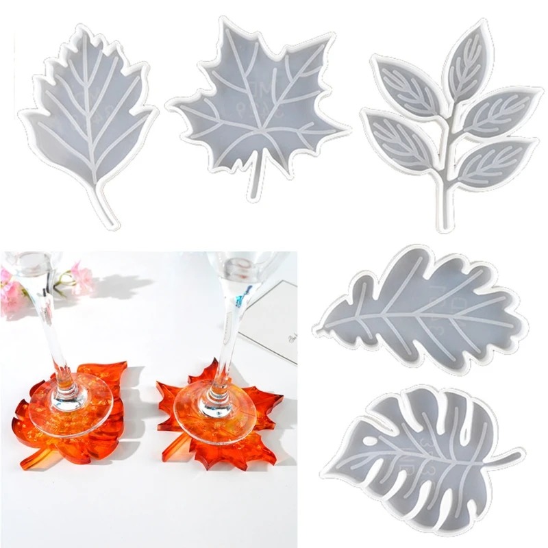 

5Pcs Leaves Coaster Silicone Resin Mold Tropical Maple Leaf Resin Casting Mold for Casting Resin Concrete Art Crafts