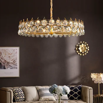 

Gold Round Crystal Chandelier Bedroom Living Room Study Staircase European-style Simple European Branch-shaped Led Restaurant AC