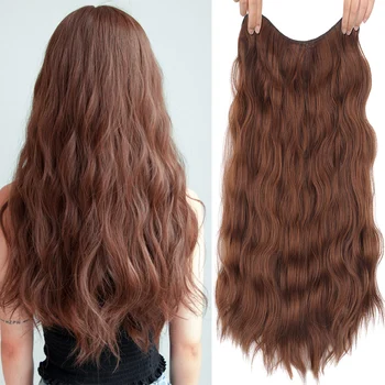 

XUANGUANG V-Cut Water Wavy Clip in Synthetic Hair Extensions Black Brown High Temperature Hair Piece Bulk Hair Extension