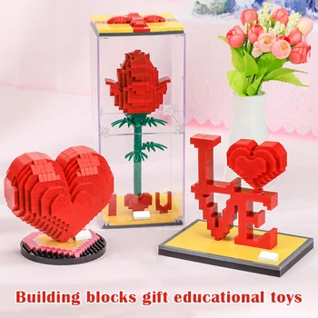 

Love Red Rose Heart Building Blocks Micro Particles Buildings Blocks Toy Romantic Present for Lover Wife Girlfriend HKS99