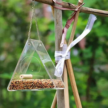 

Bird Feeder Food Box Outdoor Hanging Food Semi-closed Container Bird Feeder With Suction Cup Triangle Bird Feeding Boxes J#